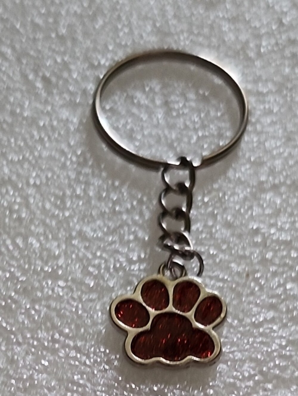 Hand Crafted Paw Print Keychain in Red and Silver